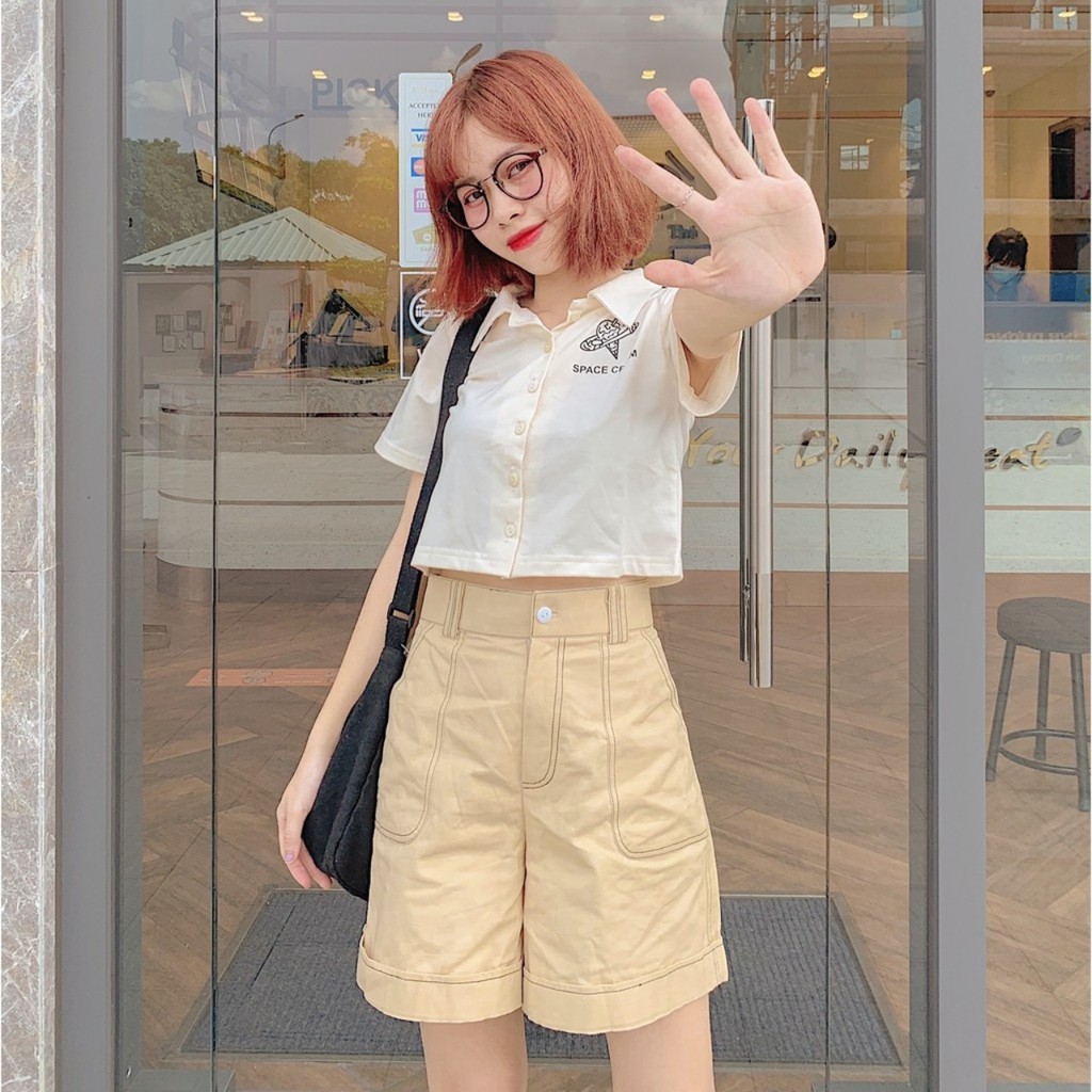 Áo Croptop Nữ CREAM QUE KEM Cổ Trụ Tay Ngắn Ulzzang (Ảnh Thật) | BigBuy360 - bigbuy360.vn