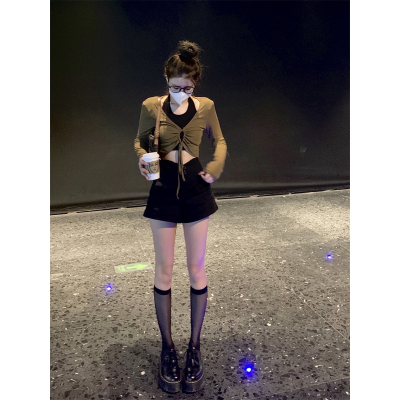 LALISAS Áo Dây Rút Tay Dài / Áo Sát Nách Thời Trang Hàn Quốc Dễ Phối Đồ Cho Nữ