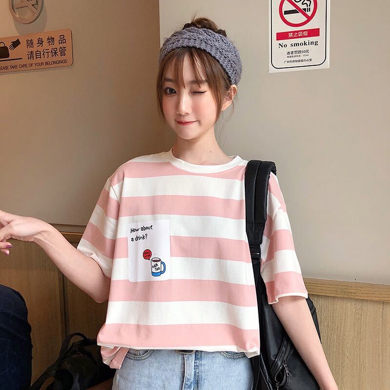 Áo Thun NgắN Tay Kẻ SọC Phong CáCh HàN QuốC 2022 JL-TX-203