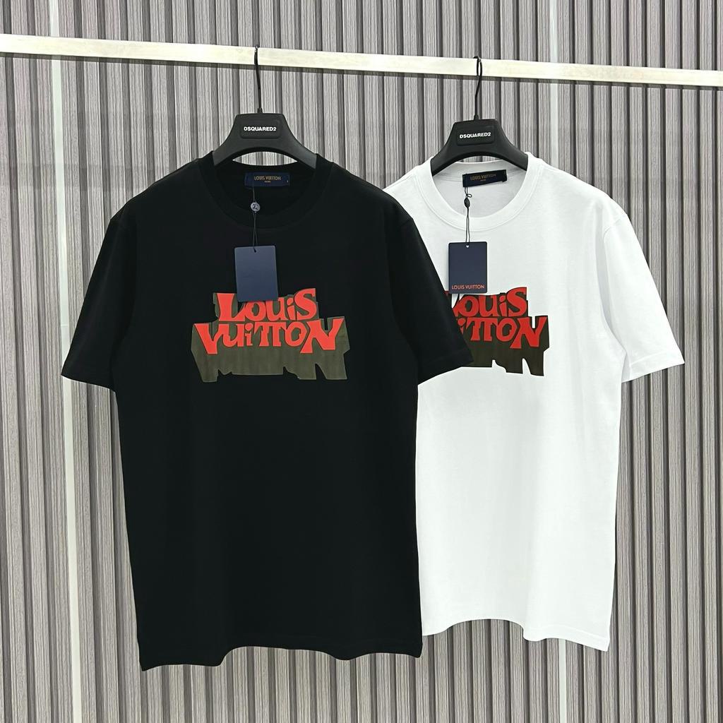 Áo thun LV Áo Louis Vuiton in Chữ họa tiết Đỏ Bóng Mờ  MS07 Vải Cotton 100%