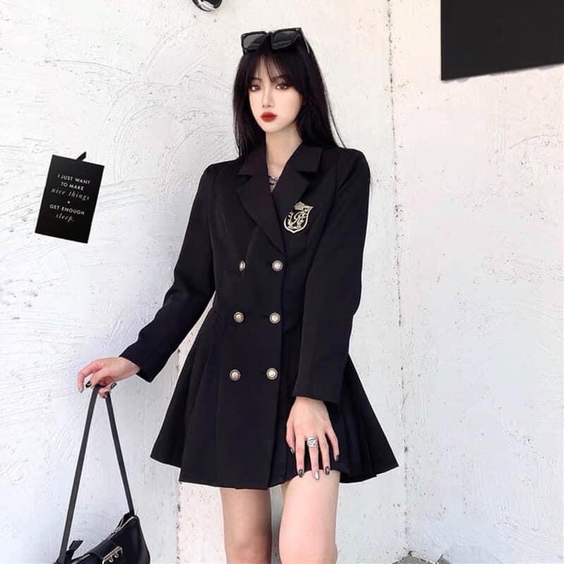 Đầm vest thiết kế tay dài xếp ly form cực chuẩn