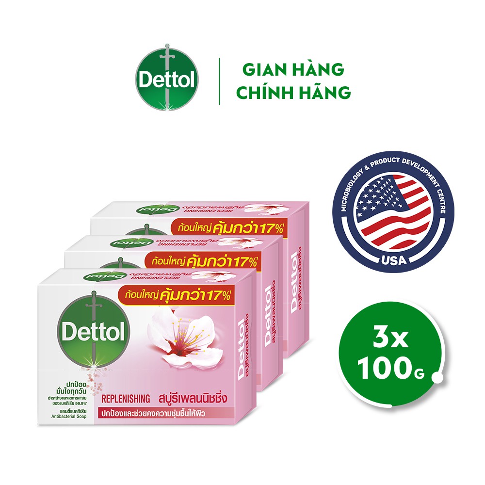 Combo 3 xà phòng Dettol kháng khuẩn chăm sóc da 100G x 3