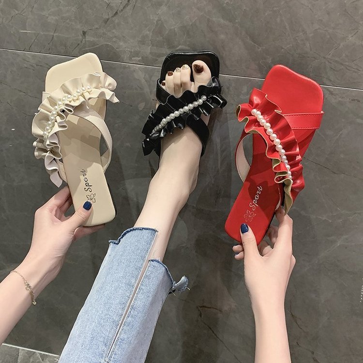 [ Mã 66CBSALE giảm 30K đơn 200K] Dép Đế Bệt Mũi Vuông Phối Ren Thời Trang Nữ Sành Điệu | BigBuy360 - bigbuy360.vn