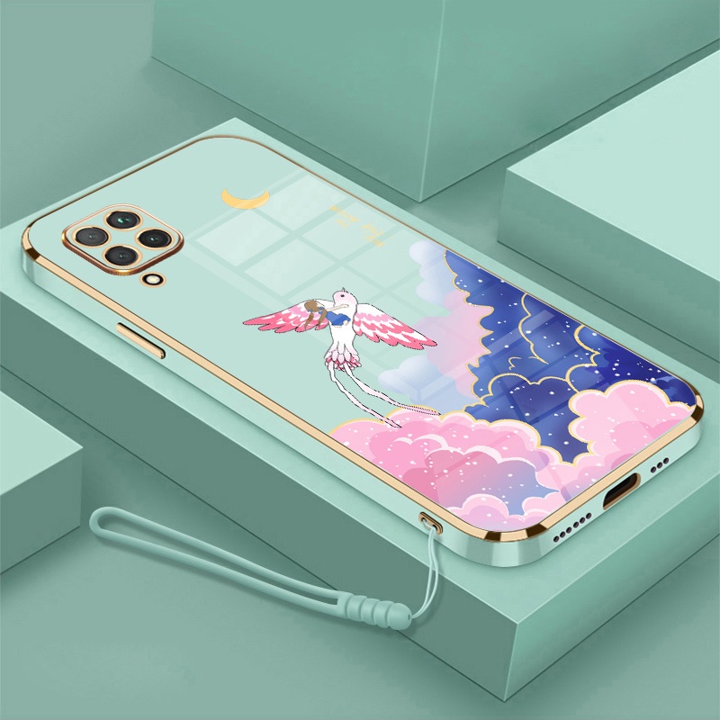 Ốp Điện Thoại Viền Mềm Mạ Điện In Hoạt Hình Kèm Dây Đeo Cho Samsung a12 a10 a10s a11 a13 a20 a30 a20s