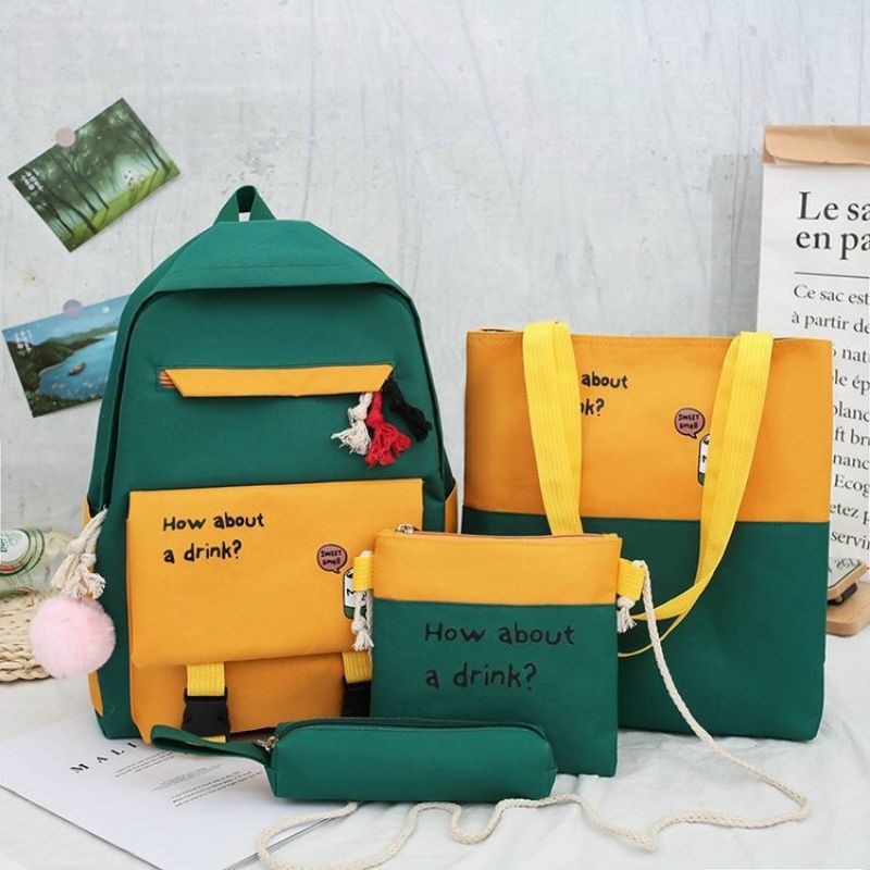 Balo nữ ulzzang set combo 4 món đi học laptop sinh viên balo ulzzang học sinh giá rẻ