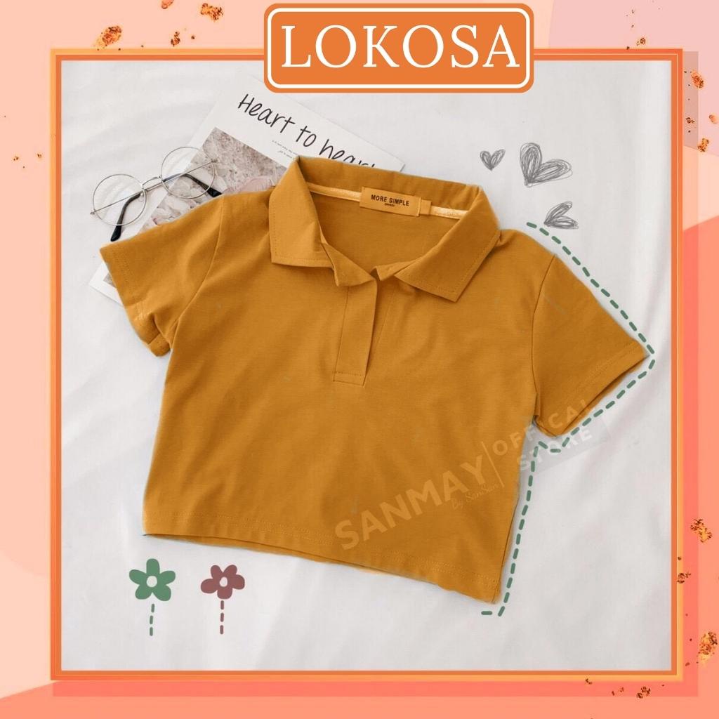 Áo croptop nữ tay ngắn có cổ kiểu polo crt sơ mi thun đẹp, Áo phông crop top nữ nhiều màu trắng đen AO018