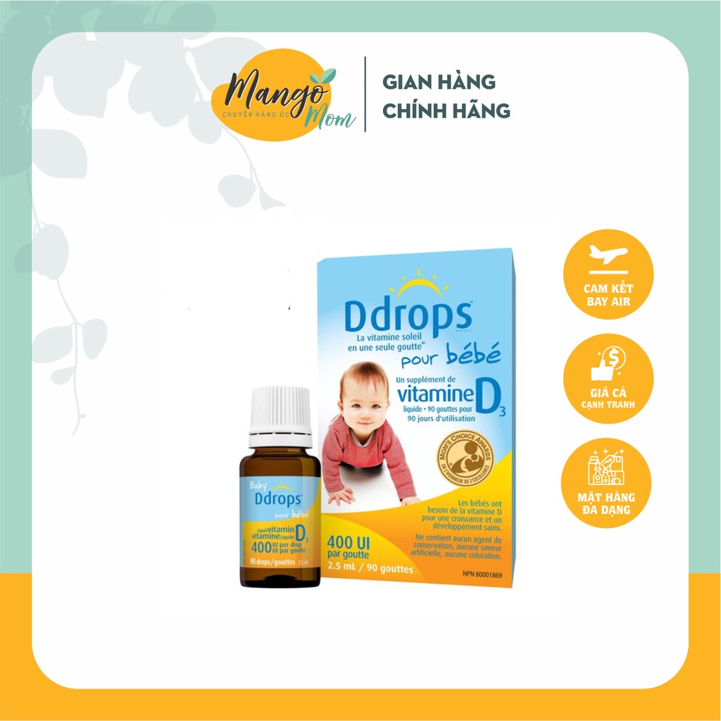 - Vitamin D3 Baby Ddrops 2.5ml cho trẻ sơ sinh Mỹ - Chắc khỏe xương, phát triển chiều cao