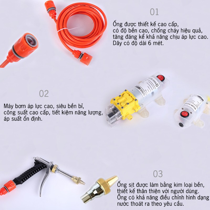Máy tăng áp rửa xe 12V, máy rửa xe, sân vườn, nhà cửa mini 12v GP-12B