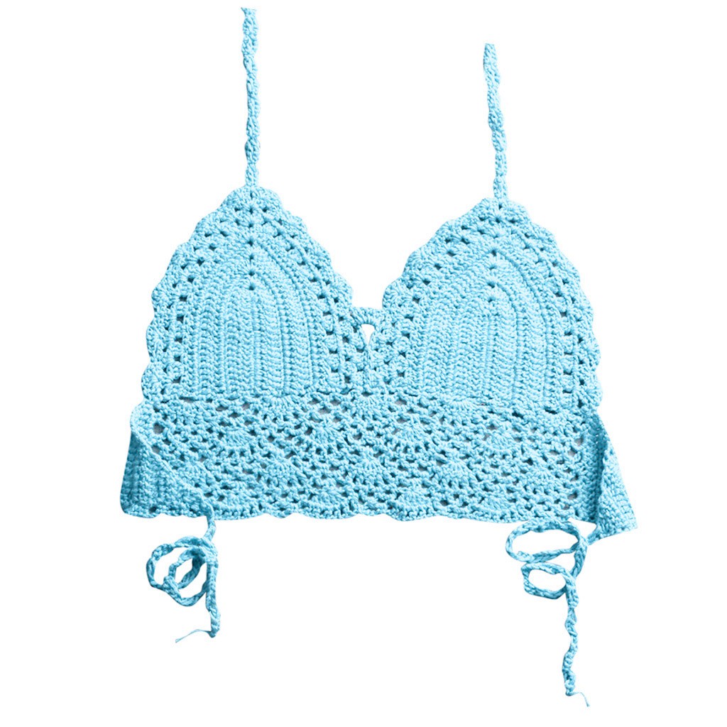 Women Sexy Bikini Top Knitting Swimsuit Padded Beachwear Lace Swimwear | BigBuy360 - bigbuy360.vn