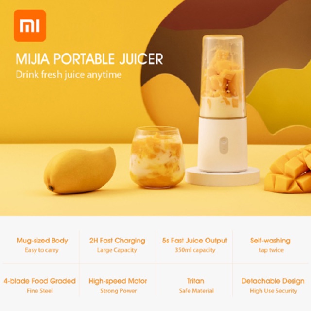 Máy xay sinh tố XIAOMI Mijia Portable Juice Machine 350ml Mini không dây cầm tay hoa quả nhà bếp nhỏ gọn thông minh