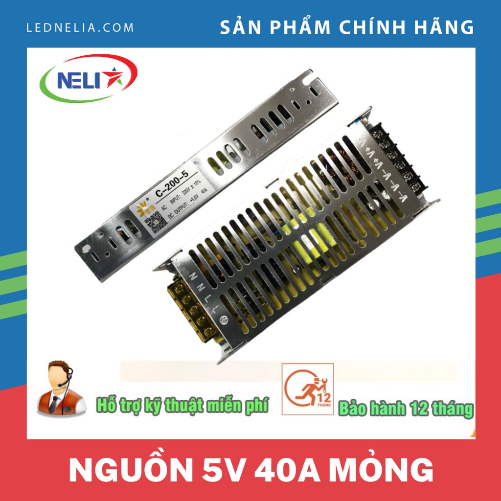 Nguồn LED 5V 40A siêu mỏng chuyên làm màn hình LED,để trong các hộp đèn mỏng.