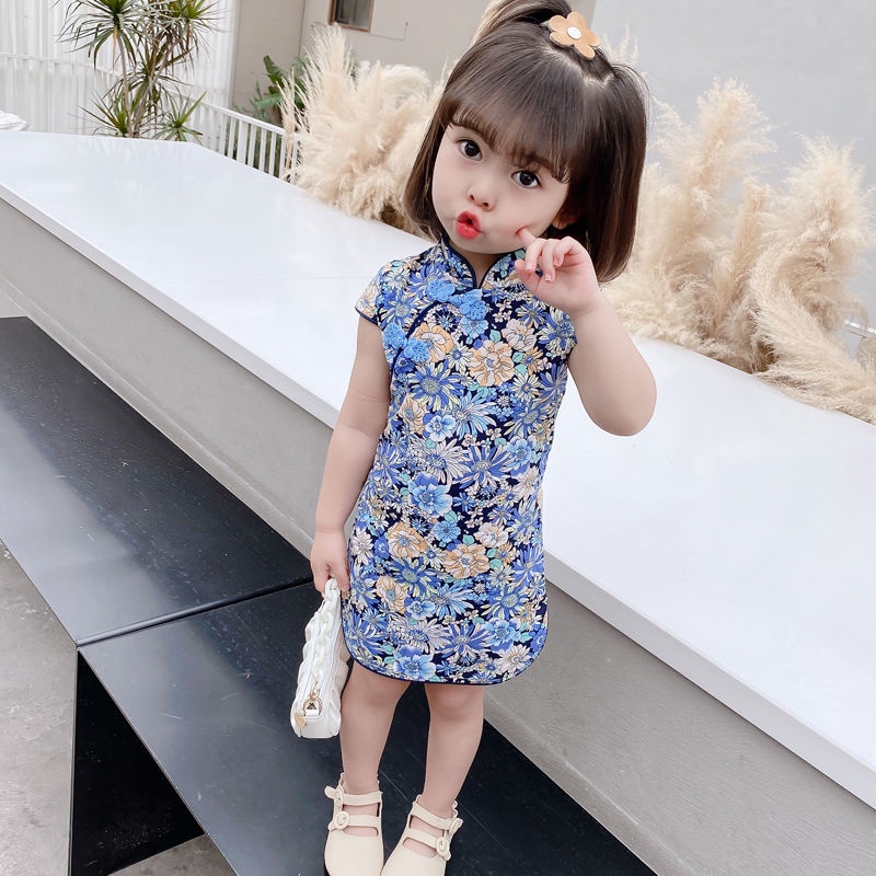 Đầm Sườn Xám Phong Cách Trung Hoa Thời Trang Mùa Hè Mới Dành Cho Bé Gái 2022 80-150