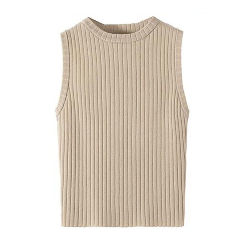 Xiangbao Áo Crop Top Dệt Kim Không Tay Cổ Tròn Màu Trơn Ôm Dáng Co Giãn Thời Trang Mùa Hè Cho Nữ