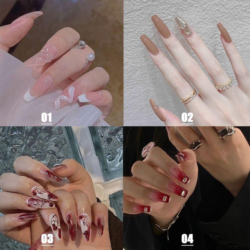 Bộ 24 Móng Tay Giả Dạng Nhấn Che Phủ Toàn Diện Kiểu Pháp