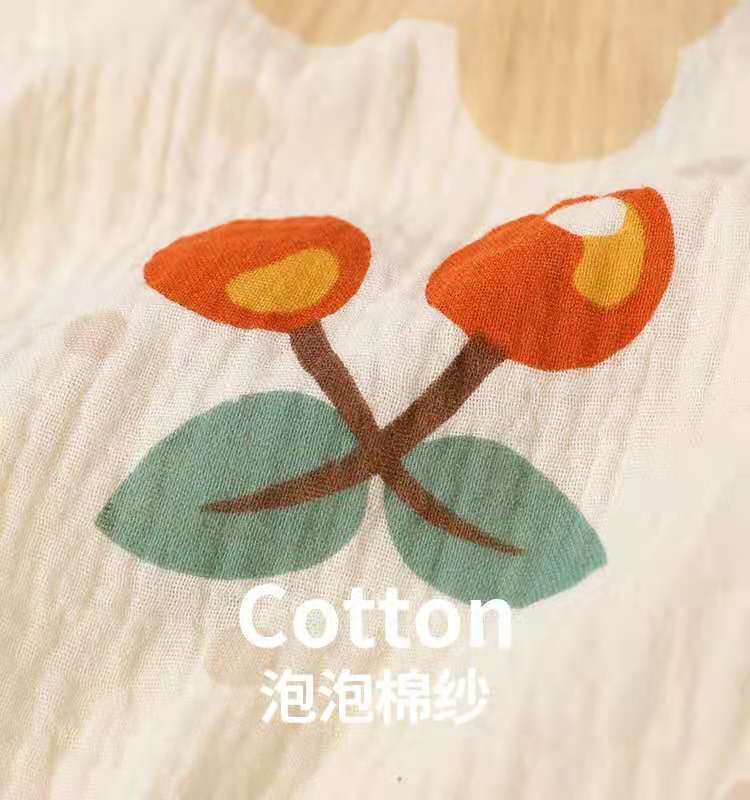 Bộ Đồ Pajamas Vải Cotton In Hình Gấu Và Cherry Kiểu Dáng Đáng Yêu