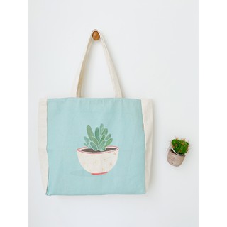 [Hình chụp thật] Túi Tote Túi Vải Leo Canvas Xương Rồng Nền Xanh Dương