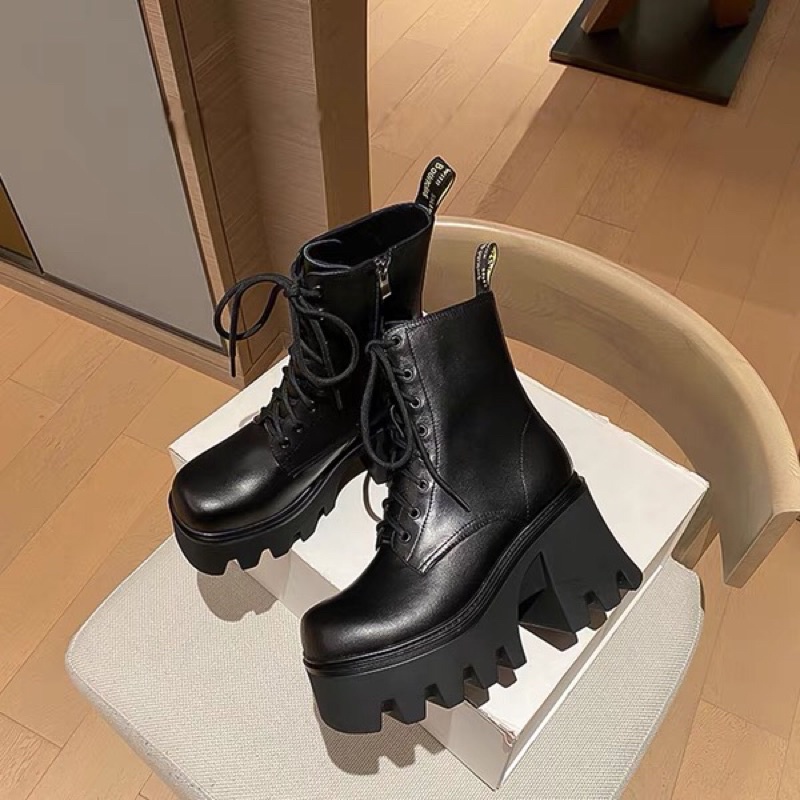 Giày da cao cổ, boots để thô platform đế bánh mì siêu khủng có khóa kéo