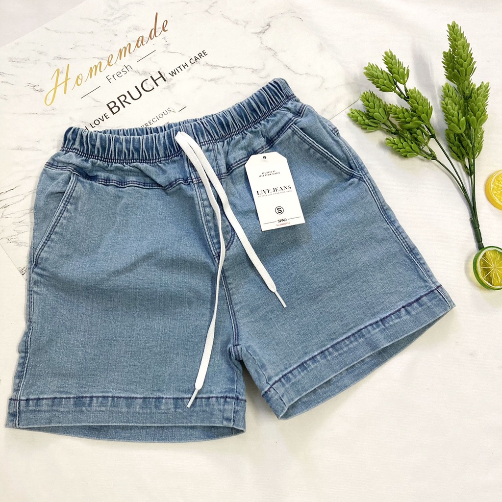 Quần đùi nữ từ 40-50kg jean mềm có độ giãn ít - hàng đẹp - lưng thun có dây rút - QU77