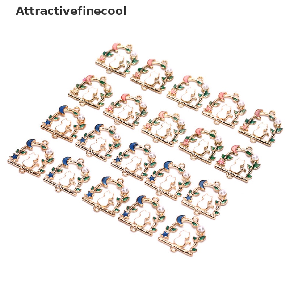 Set 10 mặt dây chuyền hình mèo và ngôi sao bằng hợp kim tráng men diy