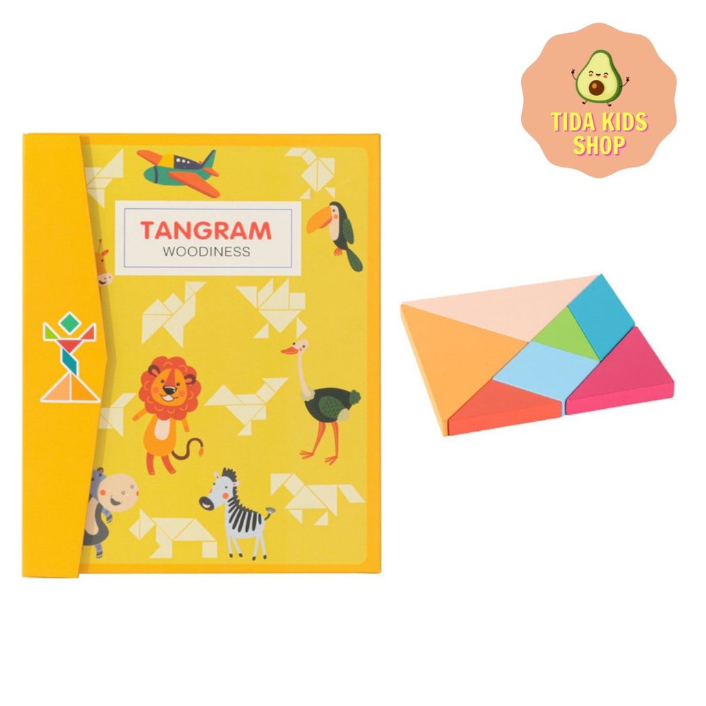 Đồ Chơi Gỗ TIDA KIDS SHOP, Đồ Chơi Xếp Hình Gỗ Sách Tangram 7 Mảnh Nam Châm Cho Bé Phát Triển Tư Duy Giá Tốt