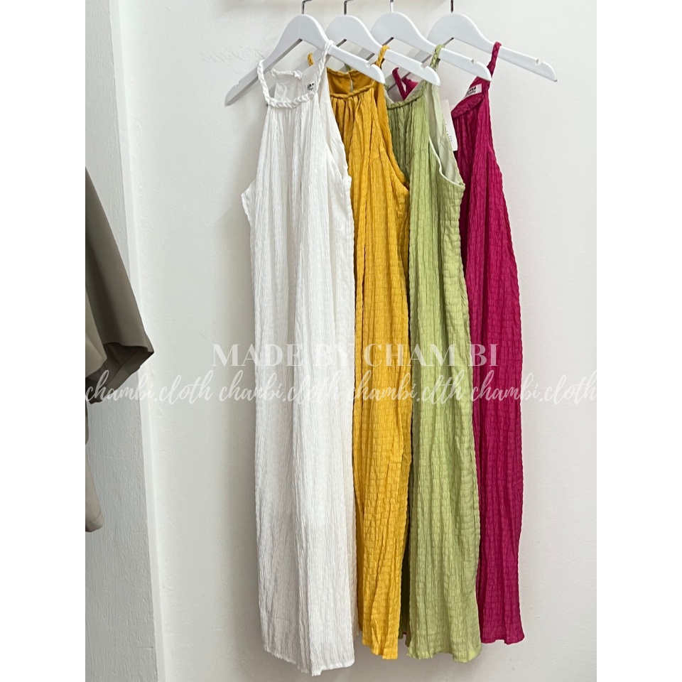 Váy kiểu nữ đi biển V.115, Váy maxi xốp cổ yếm vặn thừng dáng xuông 4 màu ngọt ngào - Thời trang nữ Chấm Bi | BigBuy360 - bigbuy360.vn