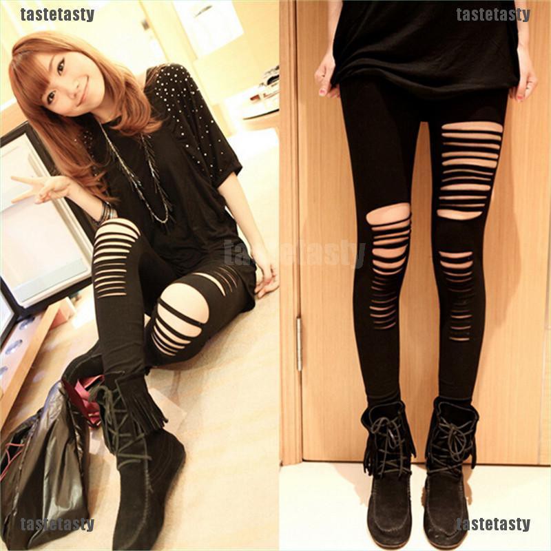 Quần Legging Đen Kẻ Sọc Phong Cách Gothic Quyến Rũ Cho Nữ