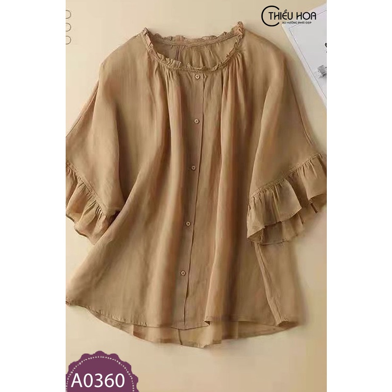 Áo kiểu nữ tay lỡ voan bồng, thiết kế sang trọng, chất liệu cotton cao cấp tặng mẹ trung niên Thiều Hoa A0360