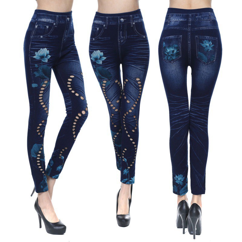 Quần legging giả jean in họa tiết độc đáo sành điệu