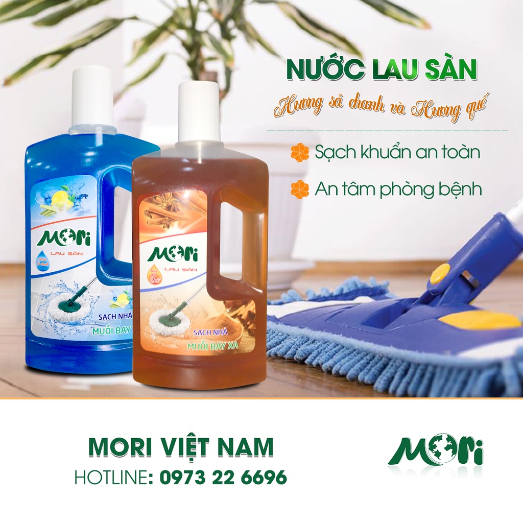 Nước lau sàn Mori can 1L Hương quế, Hương sả chanh - Khử mùi, xua đuổi côn trùng
