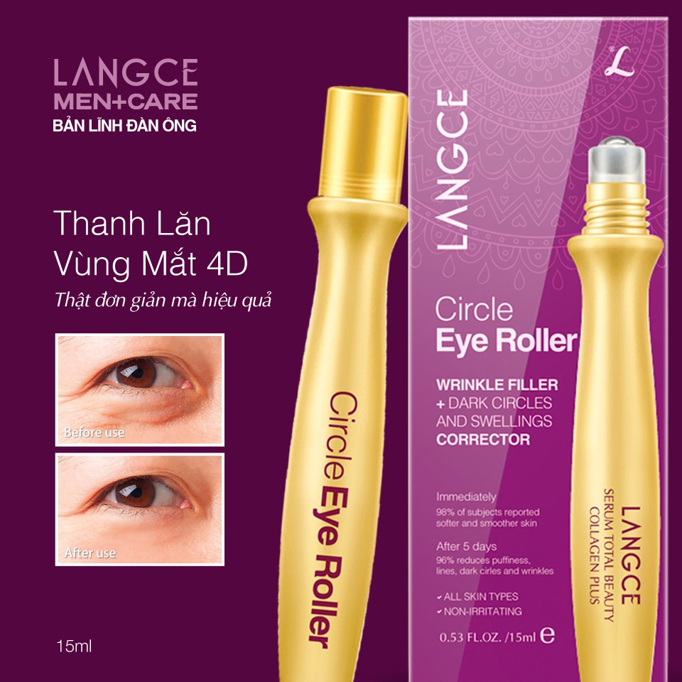 Thanh Lăn Mắt 4D Tinh Chất Làm Đẹp Da Collagen+ 15ml cho Nam TẶNG Gel Vệ Sinh Vùng Kín Nam 100ml LANGCE