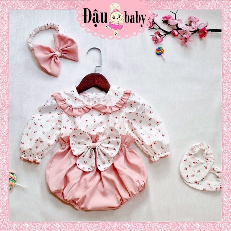 Bodysuit dài tay hoa nhí hồng dễ thương chất đũi cao cấp