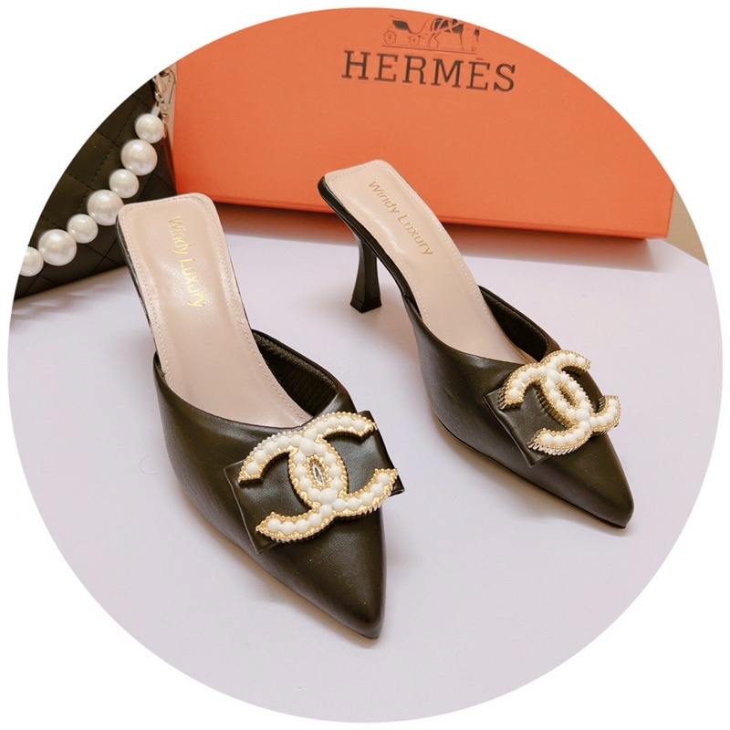 Bán Sỉ- Siêu Rẻ-Dép nữ, sục cao gót mũi nhọn da lì tag X ngọc gót nhọn 6cm