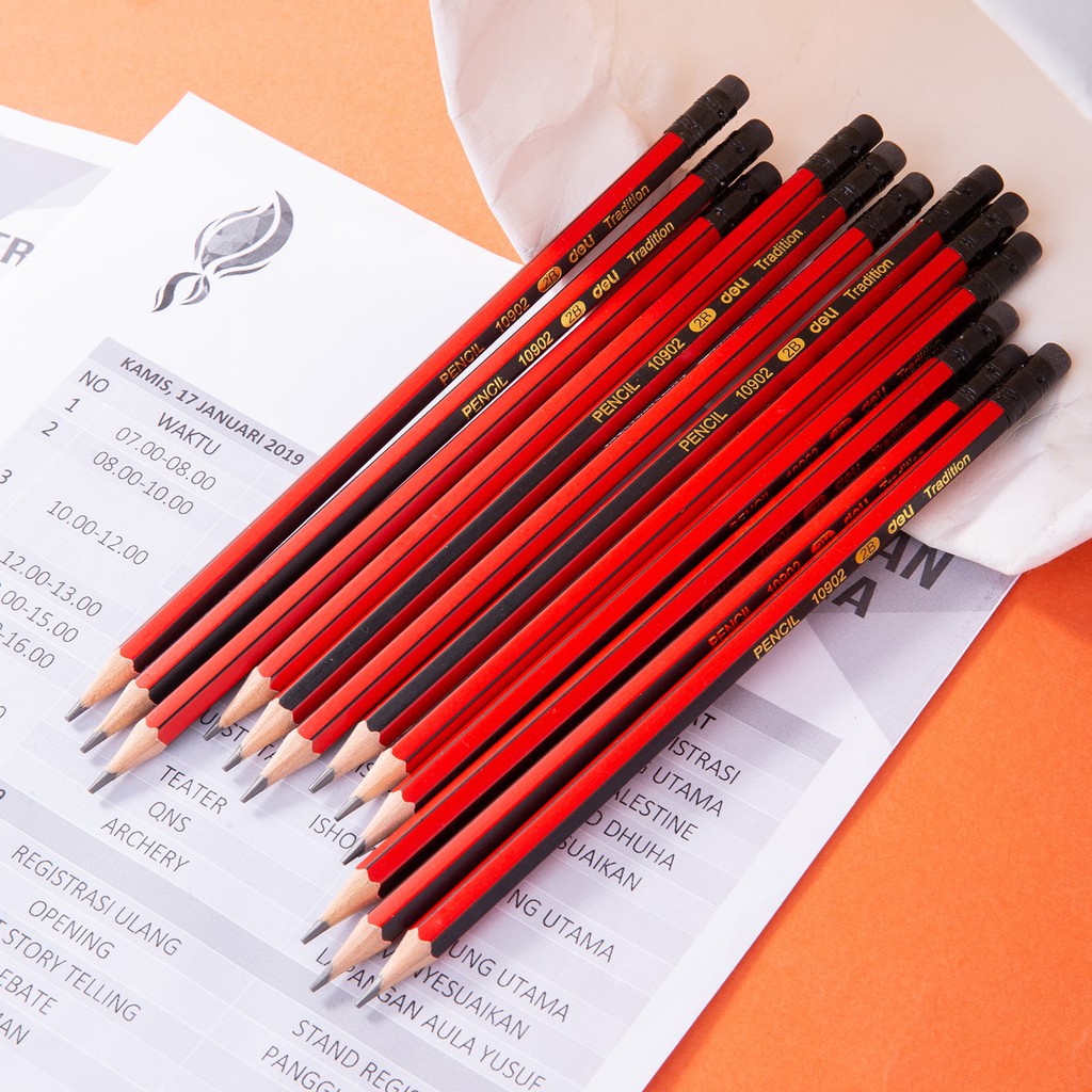Bút chì 2B DELI, cán bút 6 cạnh, đỏ đen - 12 cây/hộp W10902