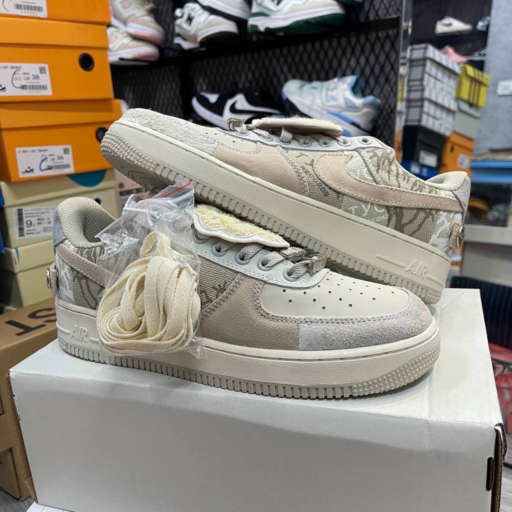 Giày_Nike nam nữ, giày thể thao snearkes nam nữ AF1 Low X Travis Scott Grey White Fullsz, Fullbox, giày học sinh nam nữ