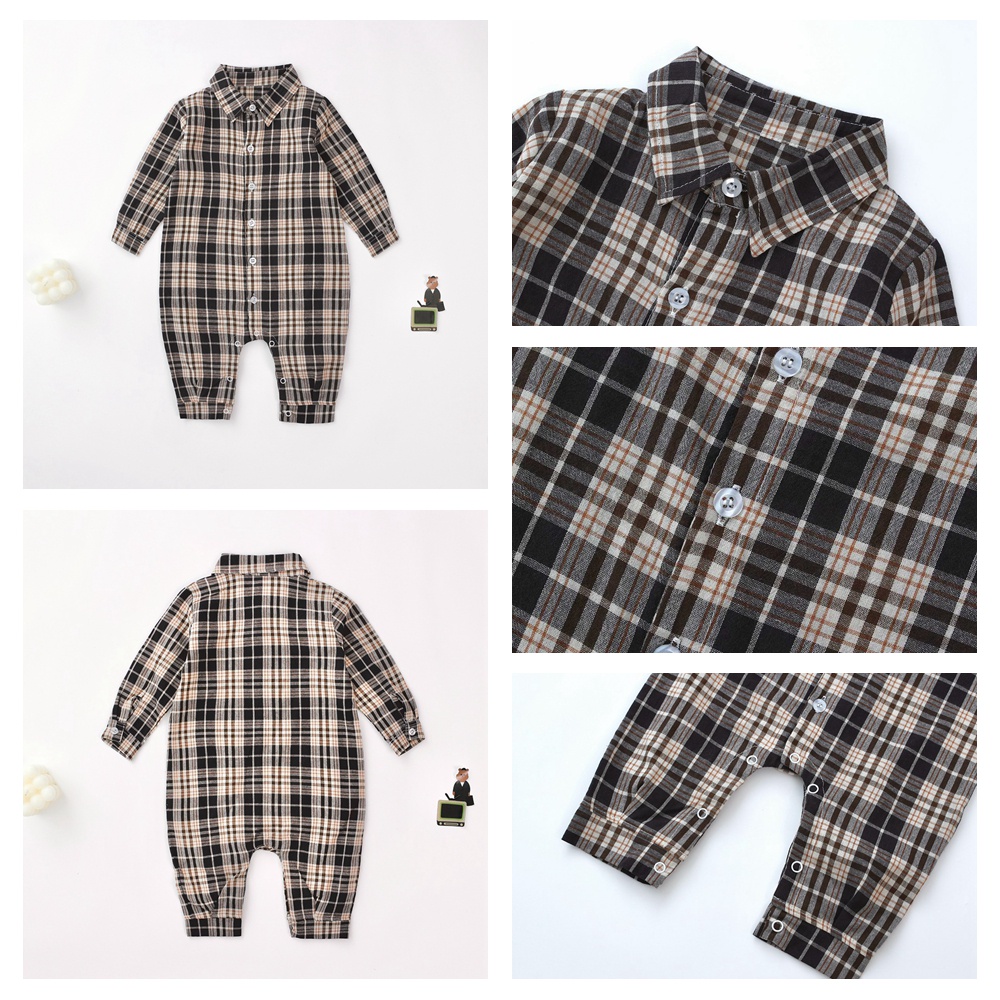 Áo liền quần Sanlutoz vải cotton dài tay họa tiết caro thời trang dành cho bé trai