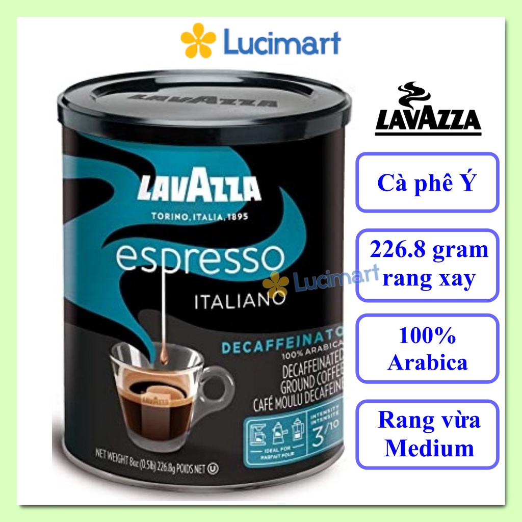 Cà phê Ý Lavazza rang xay sẵn Lavazza Espresso Decaffeinato Italiano Ground Coffee Blend, 100% Arabica hộp 226.8 gram [M