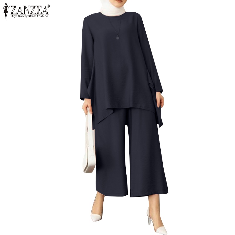 Zanzea Set Áo Tay Lỡ Cổ Tròn Và Quần Dài Ống Rộng Phong Cách Hồi Giáo Dành Cho Nữ