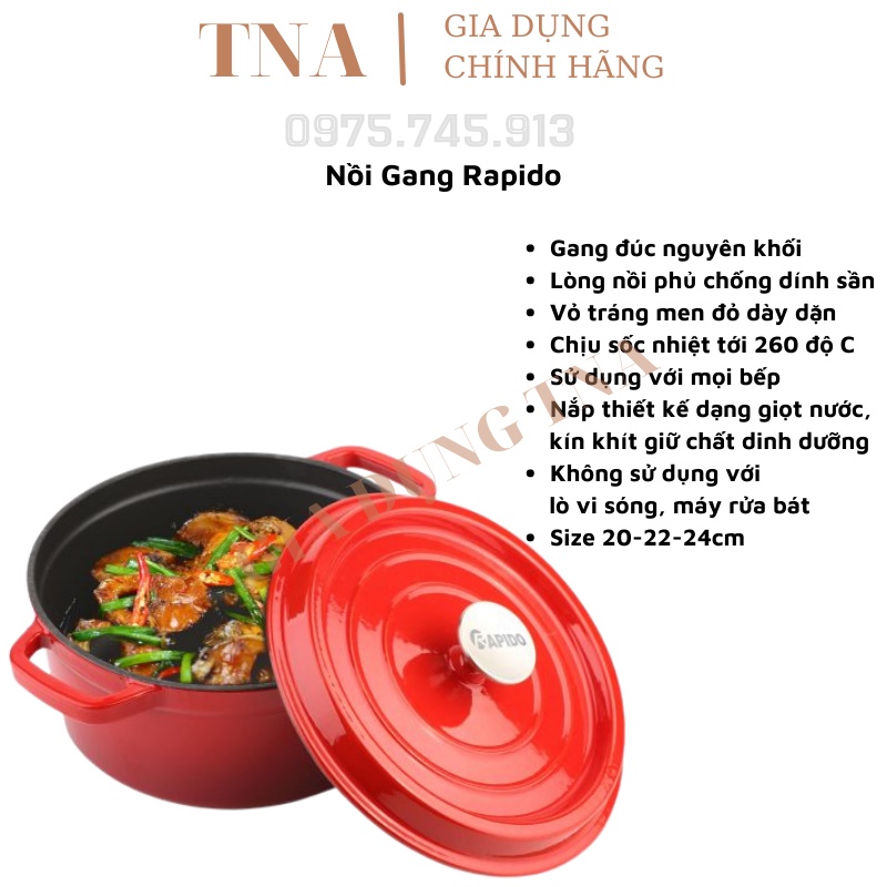 Nồi gang đúc tráng men Rapido ( bán lẻ hoặc cả bộ 3 chiếc)