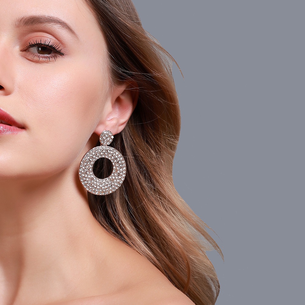 Bông Tai Hình Tròn Đính Kim Cương Giả Phong Cách Retro Thời Trang Mới