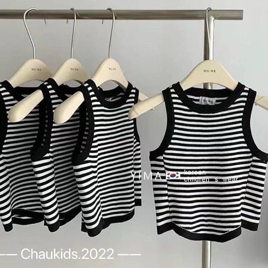 Áo bé gái, áo sát nách kẻ ngang bo viền chất zip Hàn siêu đẹp cho bé