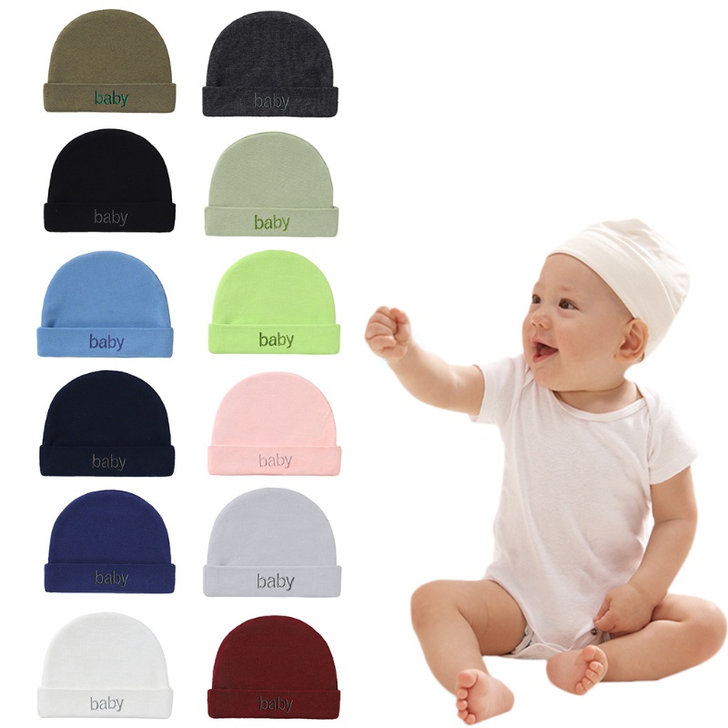 Mũ Cotton Mềm Màu Trơn Dùng Làm Quà Tặng Cho Bé Sơ Sinh