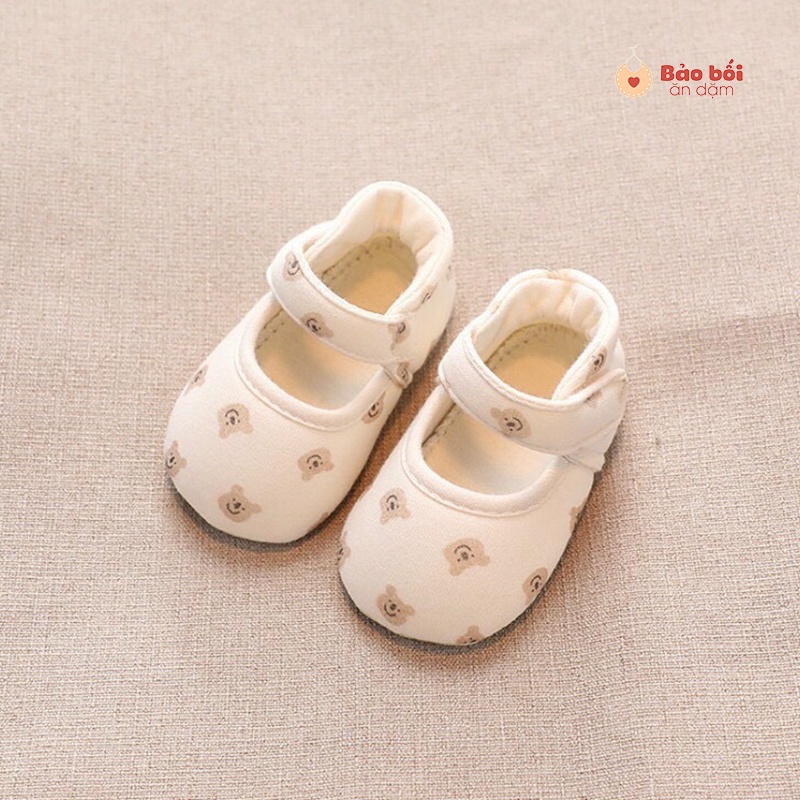 Giày tập đi cho bé 100 % cotton hữu cơ tự nhiên, có đế chống trơn trượt cho bé