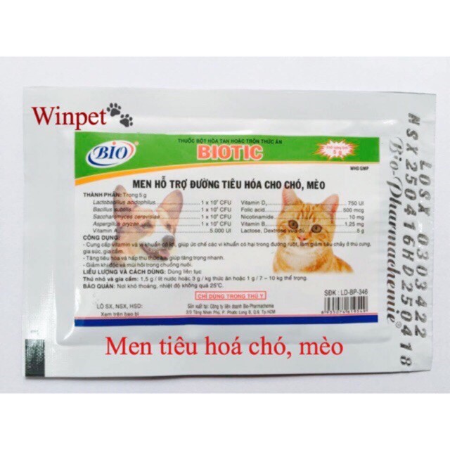 ME N TIÊU HÓA CHO CHÓ MÈO BIOTIC- gói 5 g