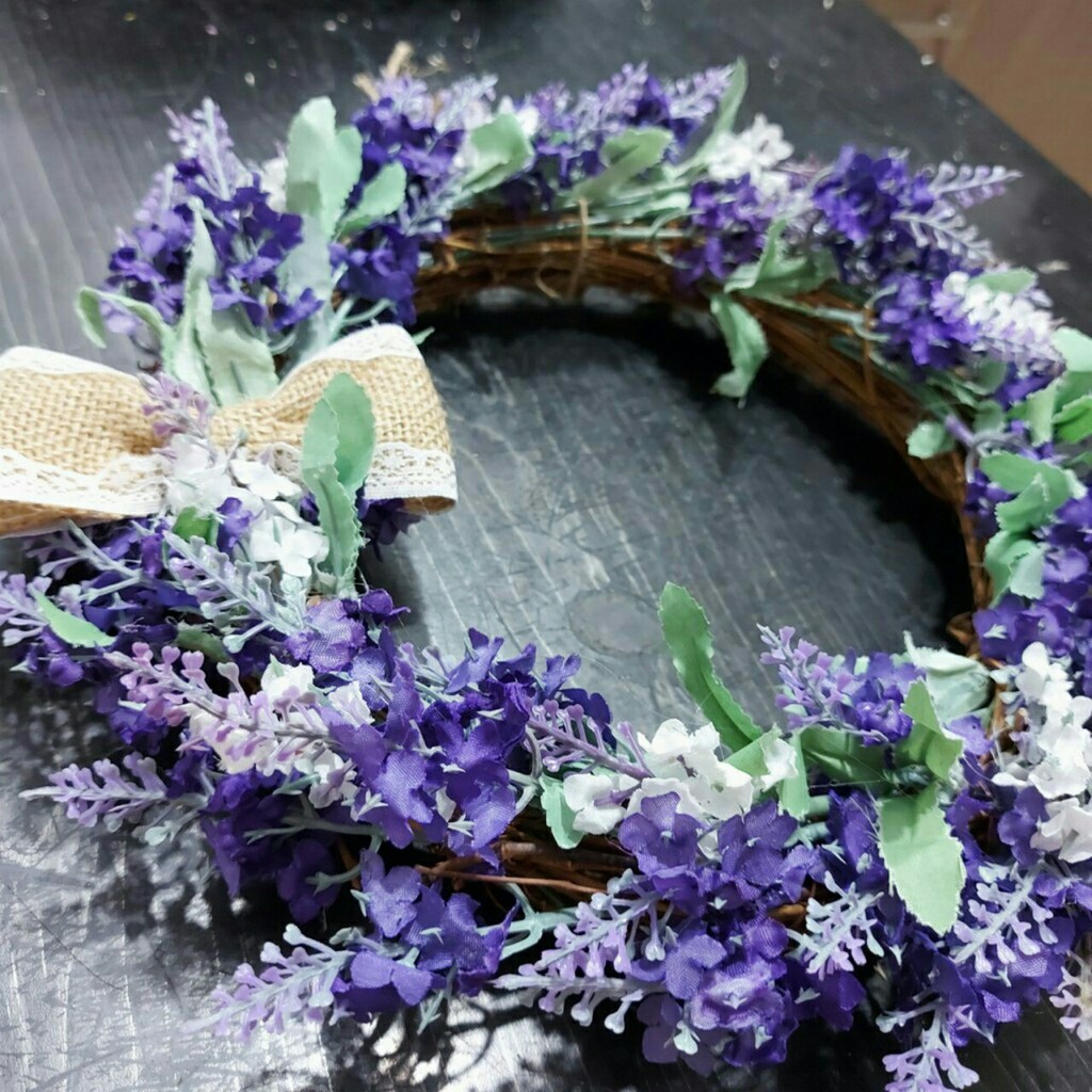 Vòng hoa giả vòng hoa lavender tím 20cm