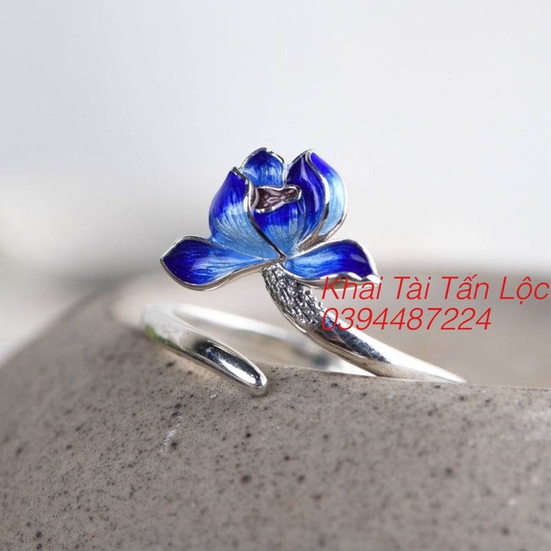 Nhẫn hoa sen xanh mạ bạc TÂM AN YÊN