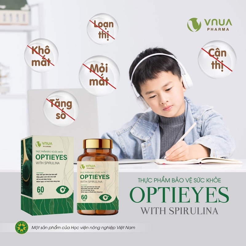 Viên Uống Bổ Mắt OPTIEYES With Spirulina VNUA Pharma Cải Thiện Thị Lực, Giảm Nhức Mỏi Mắt Sau 2 Tuần Sử Dụng (60 viên)