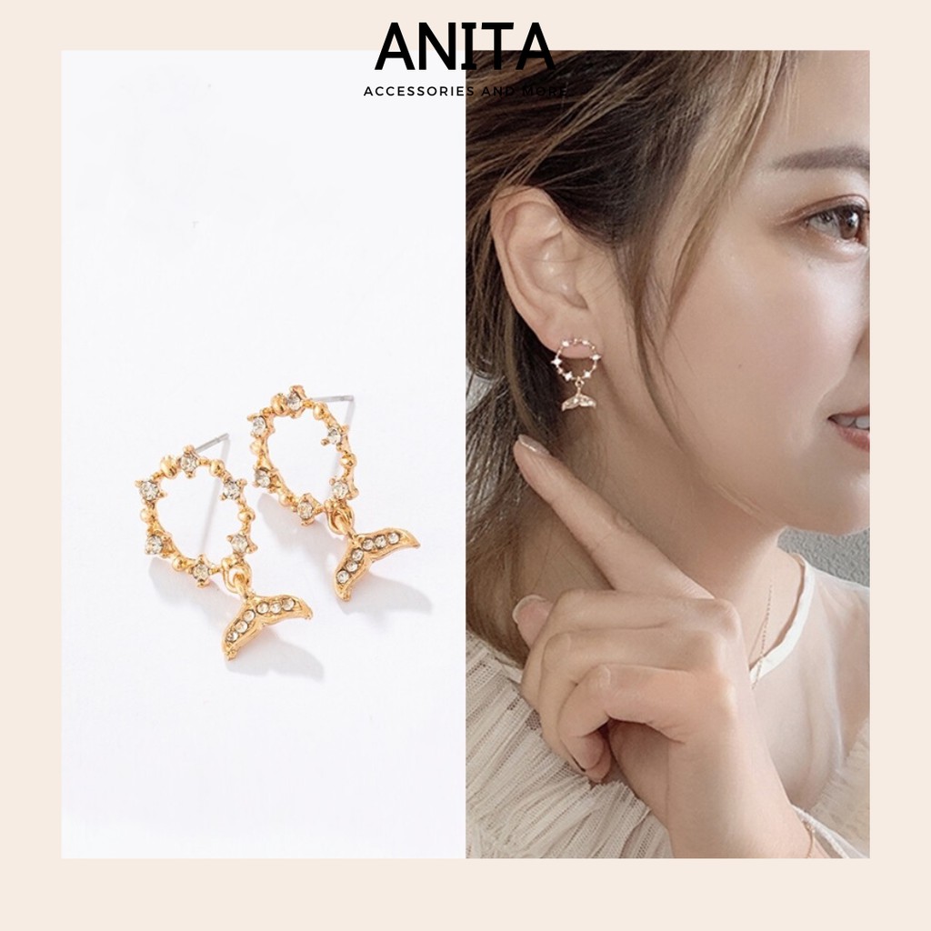 Khuyên tai Anita - [3 MẪU] Bông tai Hàn Quốc cách điệu đính đá lấp lánh E266