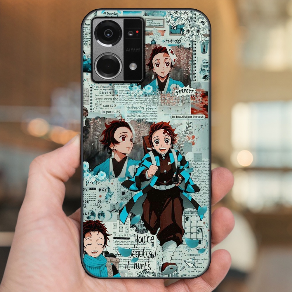 Ốp lưng Oppo Reno 7 4G viền đen in hình Tanjiro Kimetsu No Yaiba