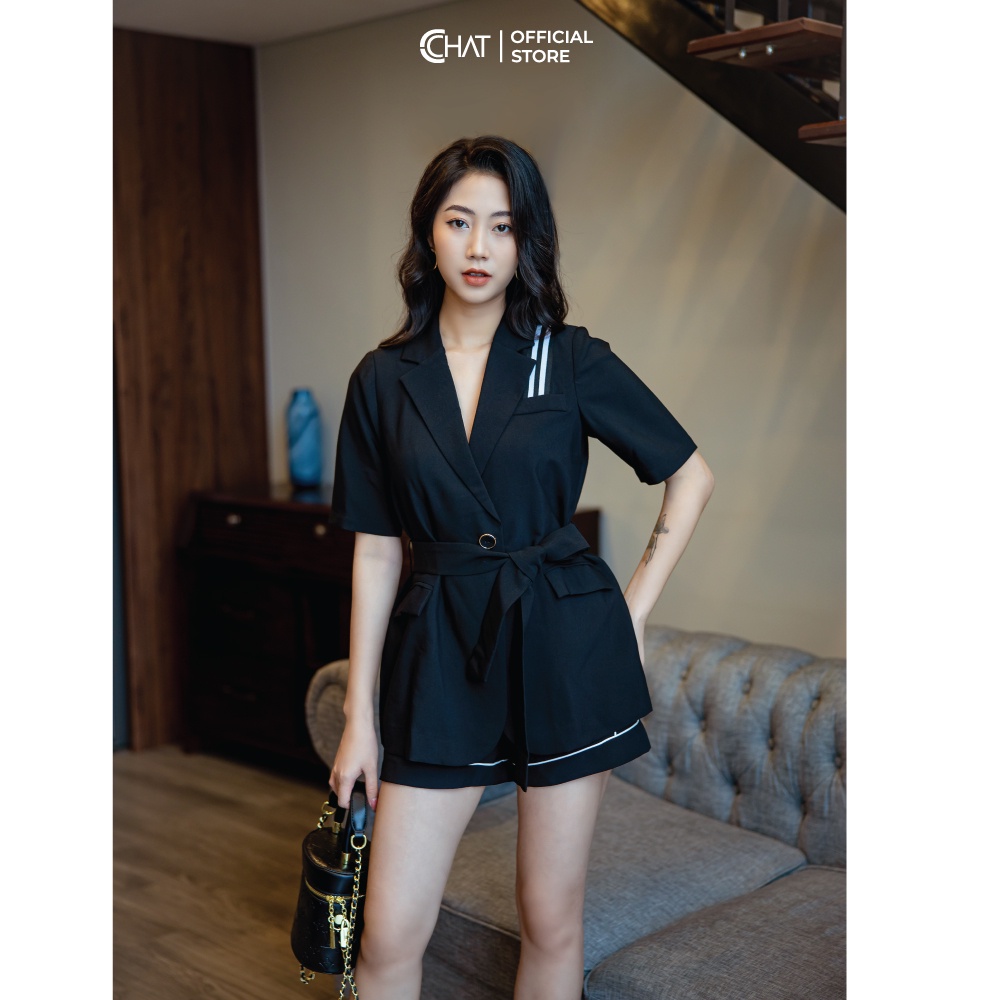 Blazer tay cộc phối sọc kẻ CCHAT