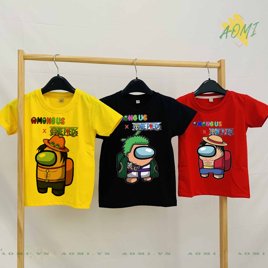 ÁO THUN Among Us x One Piece UNISEX PHÔNG ĐEN TAY NGẮN NAM NỮ GIA ĐÌNH CẶP ĐÔI SIZE TRẺ EM BÉ TRAI GÁI AOMIVN